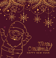 merry christmas happy new year santa and leaves design, winter season and decoration theme Vector illustration