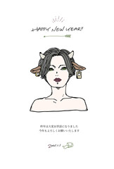 2021年賀状_牛ガール_ショート