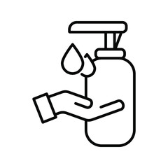 Washing hand with sanitizer liquid soap vector line icon. eps 10