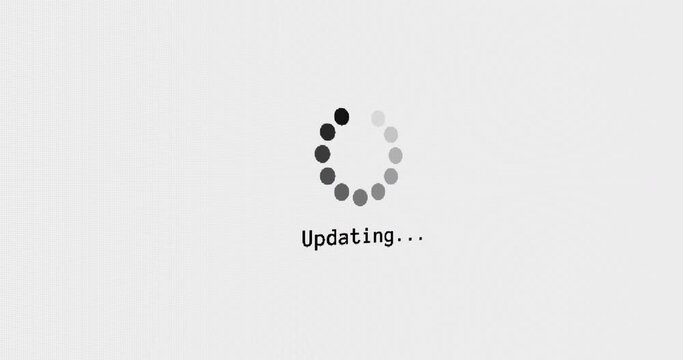 Updating bar progress circle computer screen animation loop isolated on white background with blinking dots buffering search screen in 4K. computer loading screen