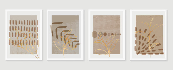Botanical and golden line wall art vector set. Earth tone boho foliage line art drawing with  abstract shape.  Abstract Plant Art design for print, cover, wallpaper, Natural wall art.. © TWINS DESIGN STUDIO