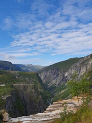 landscape with a view of the sky, mountains and river - Vøringsfossen