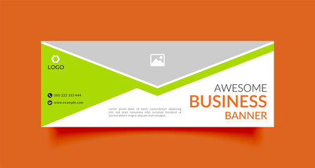 Business web ad banner and Facebook cover page timeline template with photo place for advertising and promotion. Modern layout design green and white background