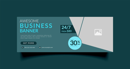 Naklejka premium Business web ad banner and Facebook cover page timeline template with photo place for advertising and promotion. Modern layout design