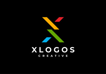 Unique abstract creative letter X with colorful concept logo template