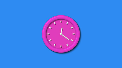 Amazing pink color 3d wall clock isolated on aqua background,12 hours wall clock