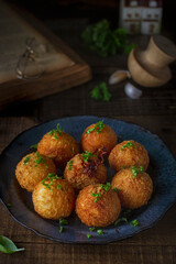 Traditional Italian arancini (rice balls with Mozzarella cheese) 
