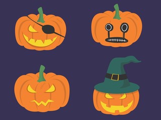 Illustration set of halloween pumpkins in halloween character costumes