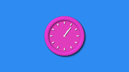 Amazing pink color 3d wall clock isolated on aqua background,12 hours wall clock