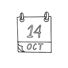 calendar hand drawn in doodle style. October 14. World Standards Day, date. icon, sticker, element, design. planning, business holiday