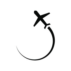 Plane track to point with dashed line way or air lines, airplane icon on white background