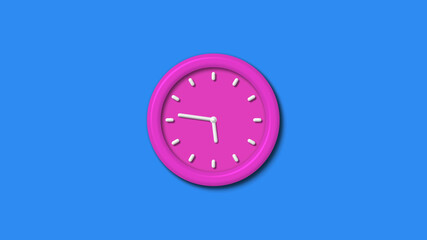 New pink color 3d wall clock isolated on aqua background,3d wall clock