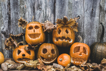 set cut out yellow pumpkins for halloween jack o lantern