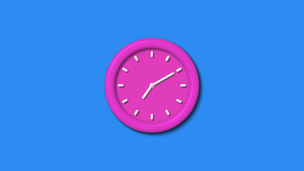 New pink color 3d wall clock isolated on aqua background,3d wall clock