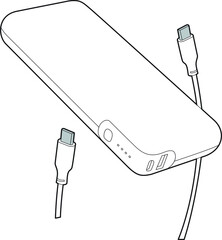 Professional Power Bank Battery Phone Vector / Line Drawing. Icon, Logo, Design, Element