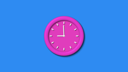 Amazing pink color 3d wall clock isolated on aqua background,12 hours 3d wall clock