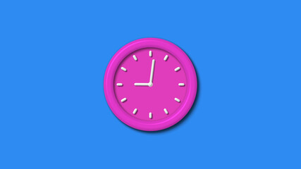 Amazing pink color 3d wall clock isolated on aqua background,12 hours 3d wall clock