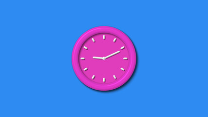 Amazing pink color 3d wall clock isolated on aqua background,12 hours 3d wall clock