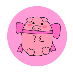 cute pink pig with ribbon