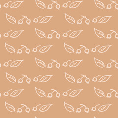 Seamless vector pattern with a twig and berries. Vector Hand-drawn illustration.