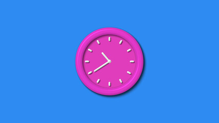 Amazing pink color 3d wall clock isolated on aqua background,12 hours 3d wall clock