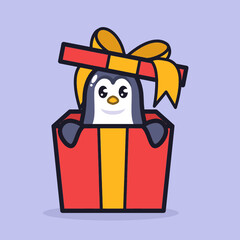 Christmas penguin mascot logo design illustration