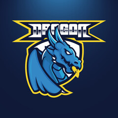Blue dragon e-sport mascot logo emblem