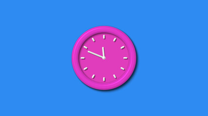 Amazing pink color 3d wall clock isolated on aqua background,12 hours 3d wall clock