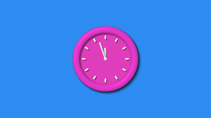 Amazing pink color 3d wall clock isolated on aqua background,12 hours 3d wall clock