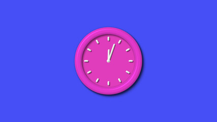 Pink color 12 hours 3d wall clock on blue background,pink color 3d wall clock isolated 