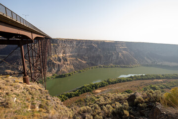 Perrine memorial bridge and Scenic view of Snake river canyon in the morning at Twin Falls Idaho