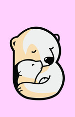 vector illustration of polar bear showing love to his cub