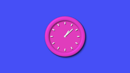 Pink color 12 hours 3d wall clock on blue background,pink color 3d wall clock isolated 
