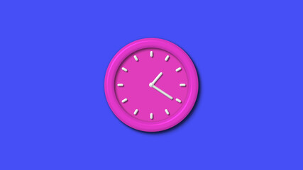 Pink color 12 hours 3d wall clock on blue background,pink color 3d wall clock isolated 