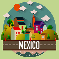 Mexico - Flat design city vector illustration