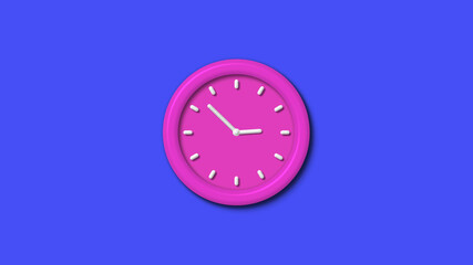 Pink color 12 hours 3d wall clock isolated on blue background,3d wall clock