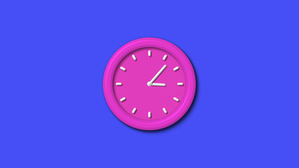 Pink color 12 hours 3d wall clock isolated on blue background,3d wall clock