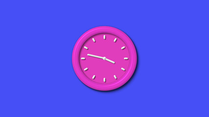 Pink color 12 hours 3d wall clock isolated on blue background,3d wall clock