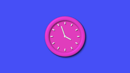 Pink color 12 hours 3d wall clock isolated on blue background,3d wall clock