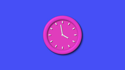 Pink color 12 hours 3d wall clock isolated on blue background,3d wall clock