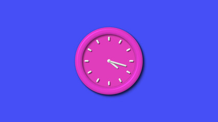 Pink color 12 hours 3d wall clock isolated on blue background,3d wall clock