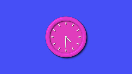 Pink color 12 hours 3d wall clock isolated on blue background,3d wall clock