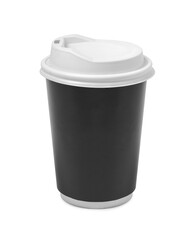 Paper cup with plastic lid isolated on white background. With clipping path.