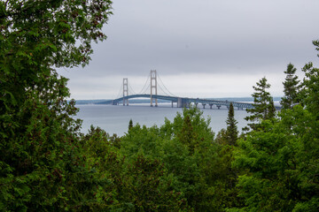 Mackinac bridge overlook. View from Straits State Park in Michigan