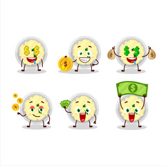 Mashed potatoes cartoon character with cute emoticon bring money
