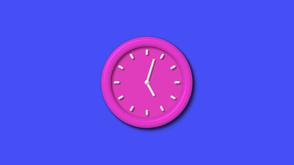 Pink color 12 hours 3d wall clock isolated on blue background,3d wall clock