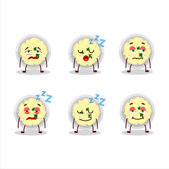 Cartoon character of mashed potatoes with sleepy expression