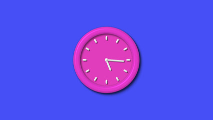 Pink color 12 hours 3d wall clock isolated on blue background,3d wall clock