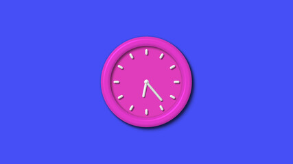 New pink color 3d wall clock isolated on blue background,12 hours wall clock