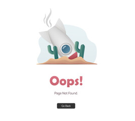Naklejka premium Error 404 page. Oops! Sorry, page not found. Rocket and cactus. Flat illustration for web.